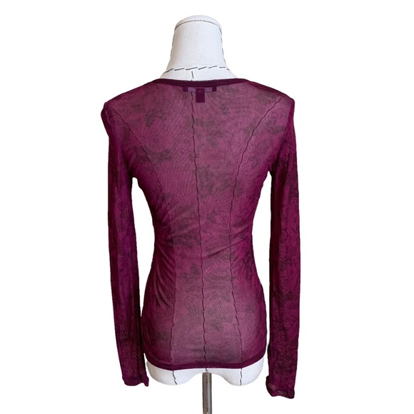 Y2k 90s Express Mesh Stretch Long Sleeve Top Angels Floral Westwood Gaultier - Picture 4 of 7